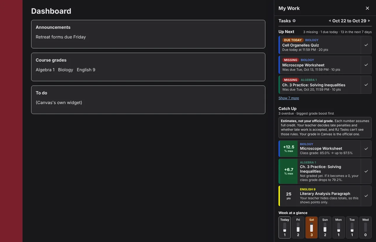 My Work panel matching Canvas dark mode